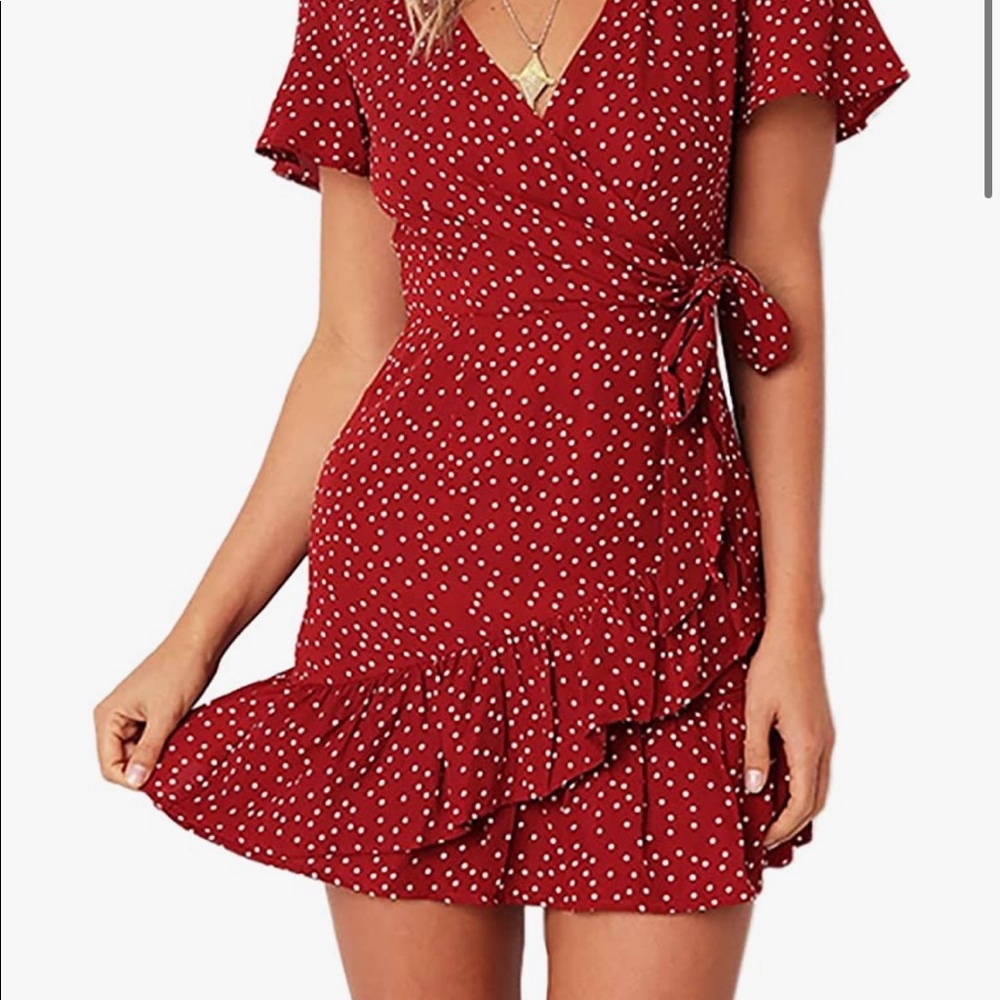 Red Wrap Dress Frill Skirt